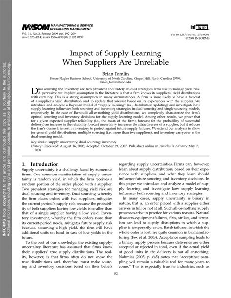 the impact of supply learning when suppliers are unreliable